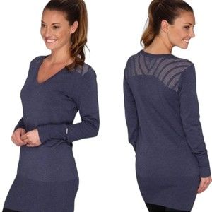 Lole Veronica Sweater Tunic Size Medium Grey Knit V-Neck Long Sleeve Top